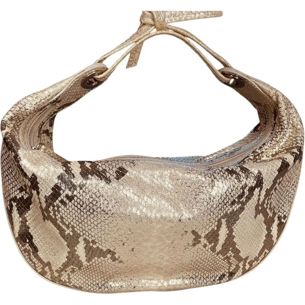 Donald J Pliner Couture Metallic Gold Snakeskin Baguette Shoulder Handbag